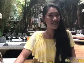 Skinny hot Chinese tourist bangs white guy she just met in a hotel lobby