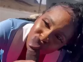 Nyny Lew sucking strangers dick for a ride back to town
