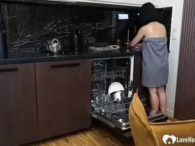 House wife blowjob in the kitchen