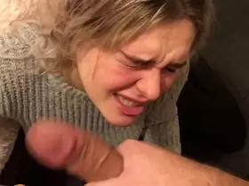 Submissive blonde's slut mouth totally USED. Then she drinks COFFEE with CUM! (Full Video)