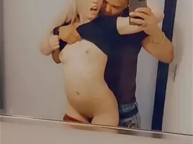 Tiny Young Blonde Fucked and Sucked Mixed Black/Filipino Hotty in Night Club Bathroom and Made Him Cum in 5 Minutes