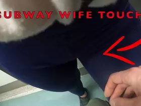 My Wife Let Older Unknown Man to Touch her Pussy Lips Over her Spandex Leggings in Subway